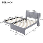 Lit plateforme grand format gris/beige avec lit gigogne, plat ou surélevé, 2 personnes