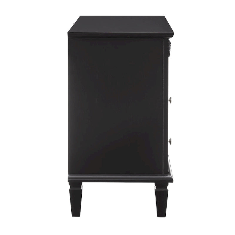 Table de chevet mi-siècle Noyer / Blanc / Noir avec 2 tiroirs et station de recharge, utilisation 1 personne
