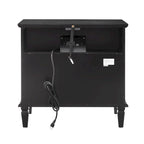 Table de chevet mi-siècle Noyer / Blanc / Noir avec 2 tiroirs et station de recharge, utilisation 1 personne