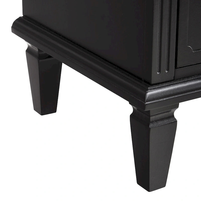 Table de chevet mi-siècle Noyer / Blanc / Noir avec 2 tiroirs et station de recharge, utilisation 1 personne