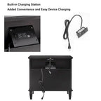 Table de chevet mi-siècle Noyer / Blanc / Noir avec 2 tiroirs et station de recharge, utilisation 1 personne