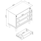 Table de chevet mi-siècle Noyer / Blanc / Noir avec 2 tiroirs et station de recharge, utilisation 1 personne