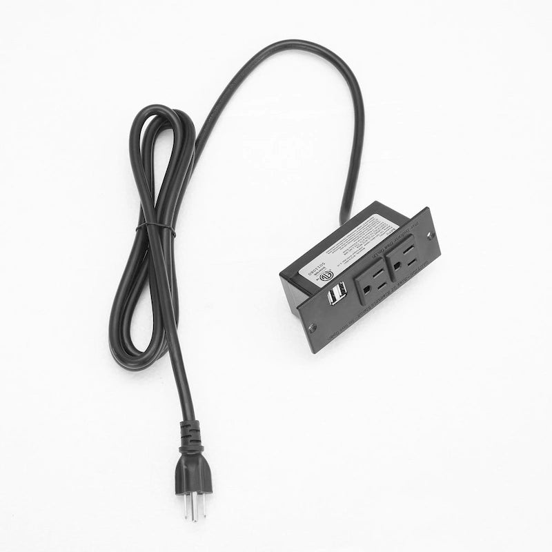 Table de chevet mi-siècle Noyer / Blanc / Noir avec 2 tiroirs et station de recharge, utilisation 1 personne