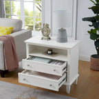 Table de chevet mi-siècle Noyer / Blanc / Noir avec 2 tiroirs et station de recharge, utilisation 1 personne