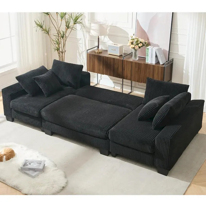 Canapé-lit d'angle convertible 4 places en velours côtelé beige, gris/noir ou noir