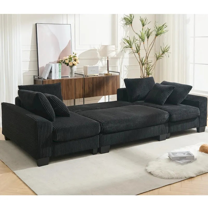 Canapé-lit d'angle convertible 4 places en velours côtelé beige, gris/noir ou noir