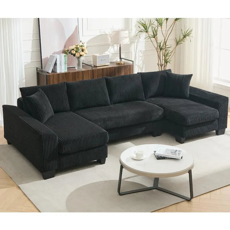 Canapé-lit d'angle convertible 4 places en velours côtelé beige, gris/noir ou noir