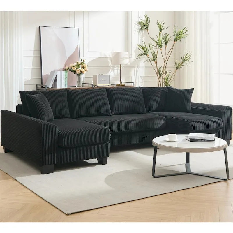Canapé-lit d'angle convertible 4 places en velours côtelé beige, gris/noir ou noir