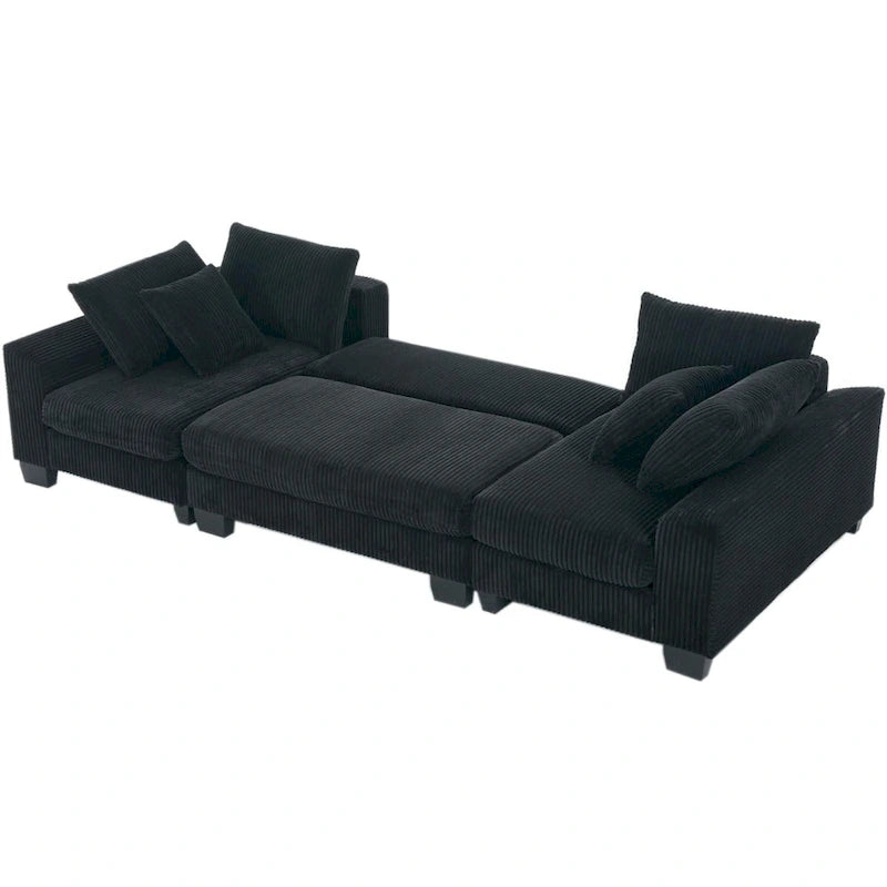 Canapé-lit d'angle convertible 4 places en velours côtelé beige, gris/noir ou noir