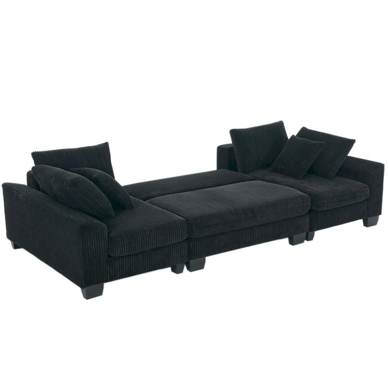 Canapé-lit d'angle convertible 4 places en velours côtelé beige, gris/noir ou noir