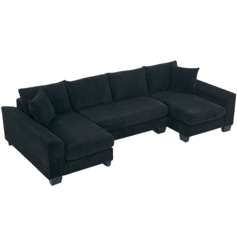 Canapé-lit d'angle convertible 4 places en velours côtelé beige, gris/noir ou noir