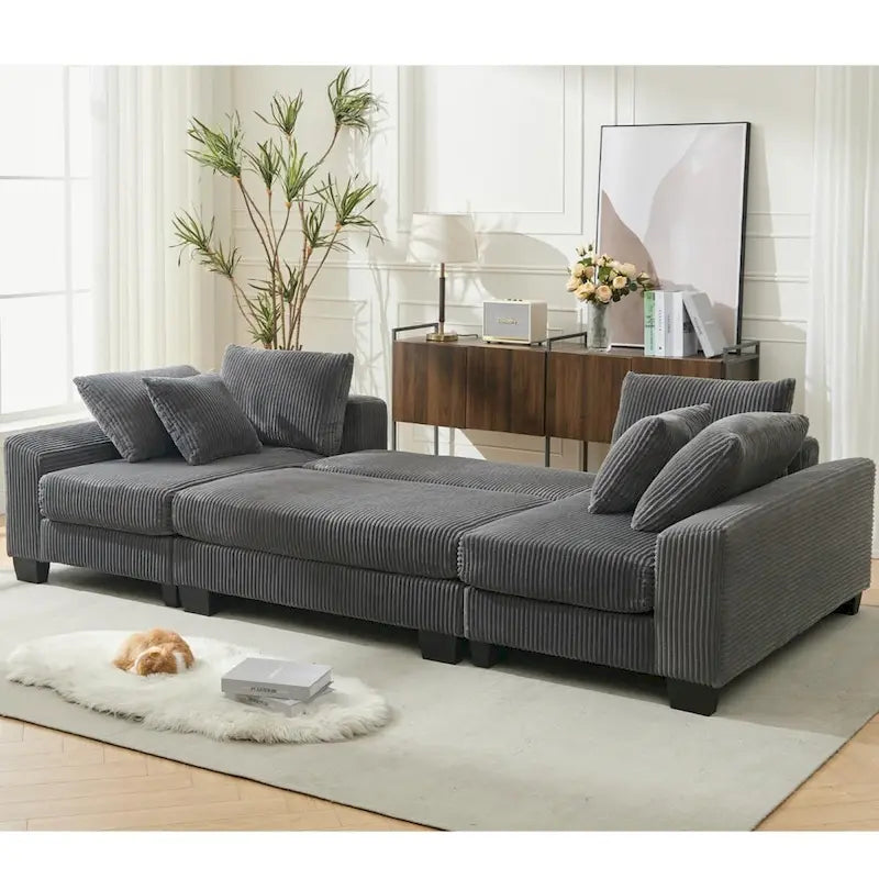 Canapé-lit d'angle convertible 4 places en velours côtelé beige, gris/noir ou noir