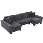 Canapé-lit d'angle convertible 4 places en velours côtelé beige, gris/noir ou noir