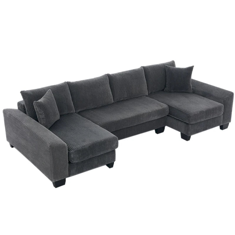 Canapé-lit d'angle convertible 4 places en velours côtelé beige, gris/noir ou noir