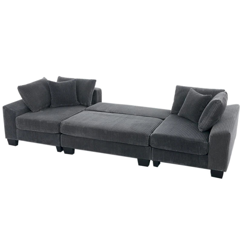 Canapé-lit d'angle convertible 4 places en velours côtelé beige, gris/noir ou noir