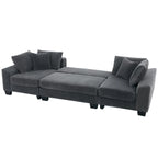 Canapé-lit d'angle convertible 4 places en velours côtelé beige, gris/noir ou noir