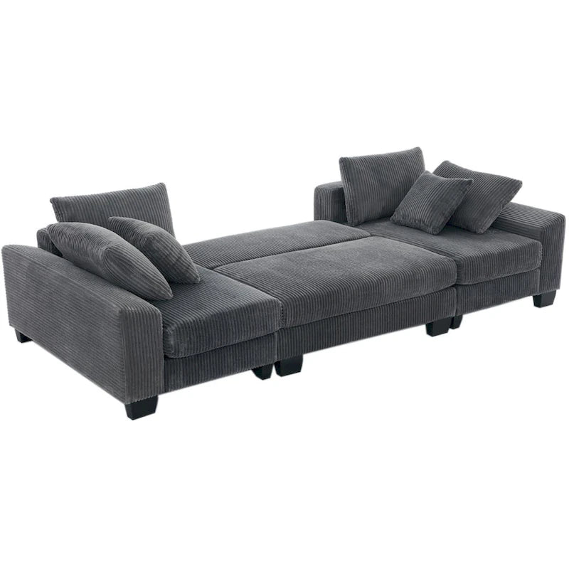 Canapé-lit d'angle convertible 4 places en velours côtelé beige, gris/noir ou noir