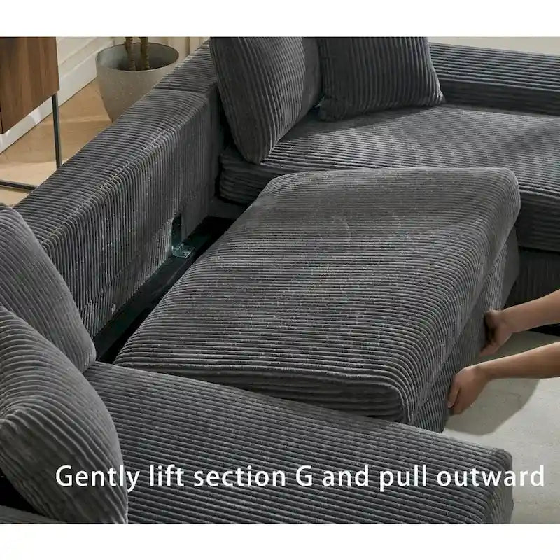 Canapé-lit d'angle convertible 4 places en velours côtelé beige, gris/noir ou noir