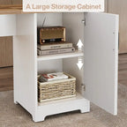 Bureau d'angle en L marron rustique et blanc avec prises de courant, ports USB et Type-C, 1 personne