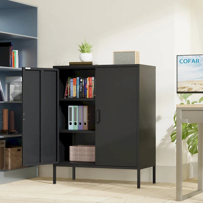 Armoire de rangement en métal à 2 portes et 2 niveaux vert armée / noir / blanc pour 1 personne