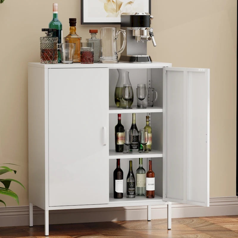 Armoire de rangement en métal à 2 portes et 2 niveaux vert armée / noir / blanc pour 1 personne