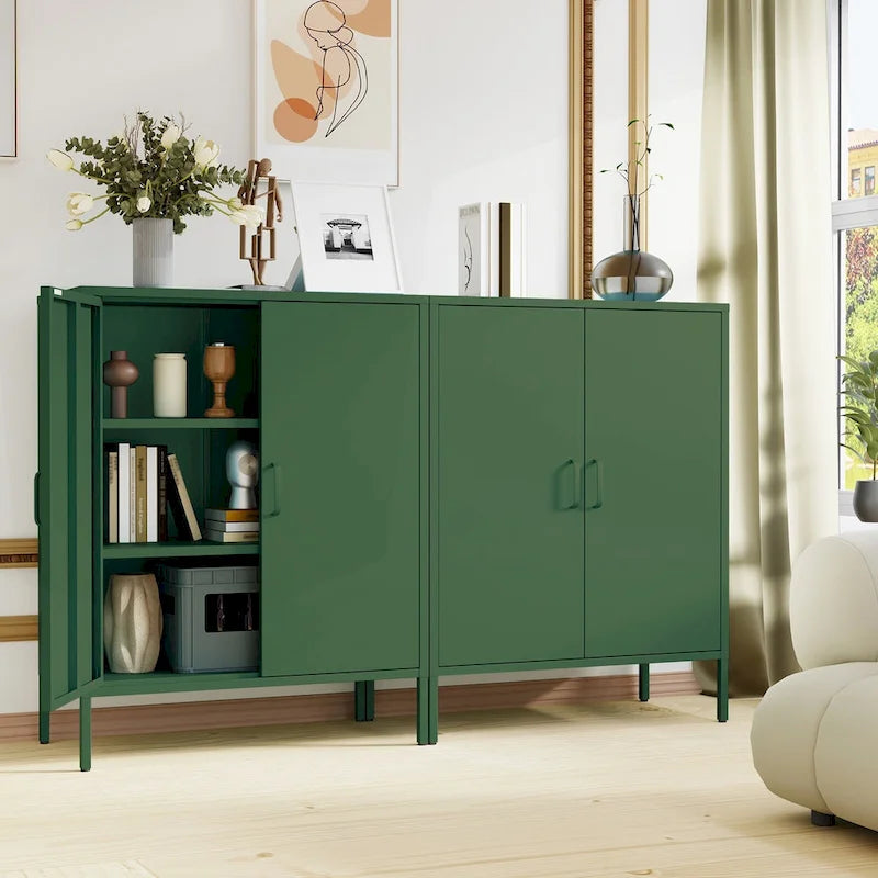 Armoire de rangement en métal à 2 portes et 2 niveaux vert armée / noir / blanc pour 1 personne