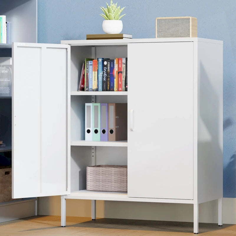 Armoire de rangement en métal à 2 portes et 2 niveaux vert armée / noir / blanc pour 1 personne
