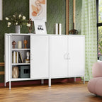 Armoire de rangement métallique 2 niveaux 4 portes vert armée/noir/blanc pour 1 personne