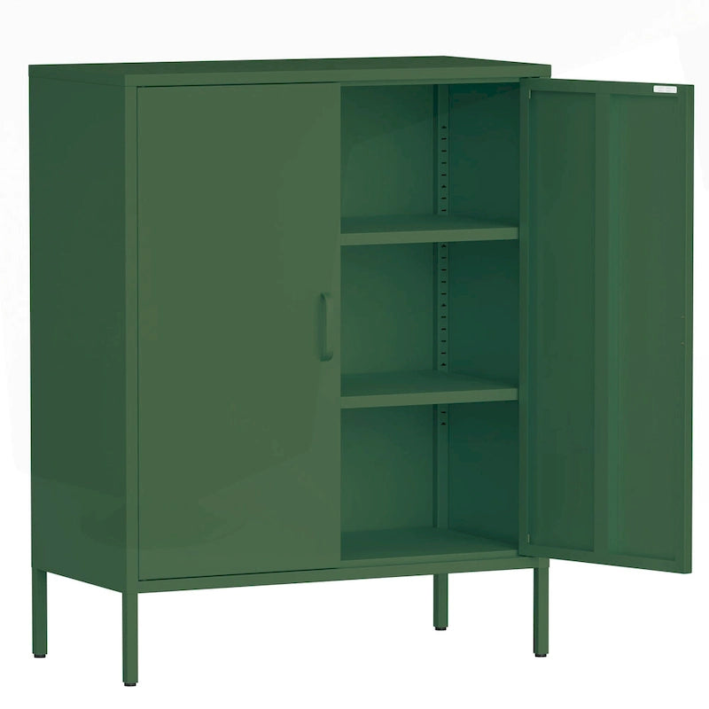 Armoire de rangement métallique 2 niveaux 4 portes vert armée/noir/blanc pour 1 personne