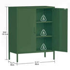 Armoire de rangement métallique 2 niveaux 4 portes vert armée/noir/blanc pour 1 personne