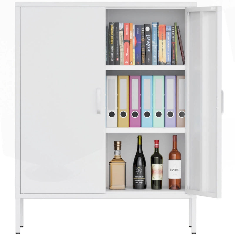 Armoire de rangement métallique 2 niveaux 4 portes vert armée/noir/blanc pour 1 personne
