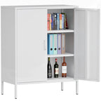 Armoire de rangement métallique 2 niveaux 4 portes vert armée/noir/blanc pour 1 personne