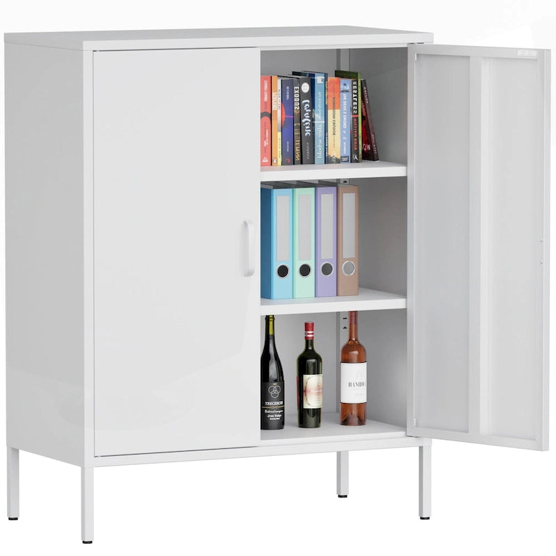 Armoire de rangement métallique 2 niveaux 4 portes vert armée/noir/blanc pour 1 personne