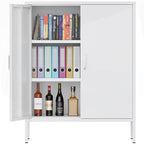 Armoire de rangement métallique 2 niveaux 4 portes vert armée/noir/blanc pour 1 personne