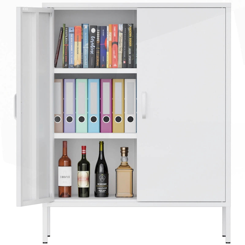 Armoire de rangement métallique 2 niveaux 4 portes vert armée/noir/blanc pour 1 personne