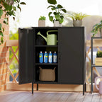 Armoire de rangement métallique 2 niveaux 4 portes vert armée/noir/blanc pour 1 personne