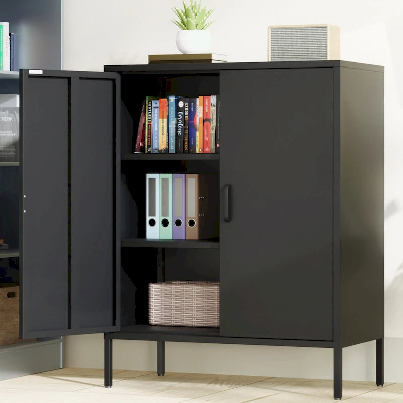 Armoire de rangement métallique 2 niveaux 4 portes vert armée/noir/blanc pour 1 personne