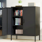 Armoire de rangement métallique 2 niveaux 4 portes vert armée/noir/blanc pour 1 personne