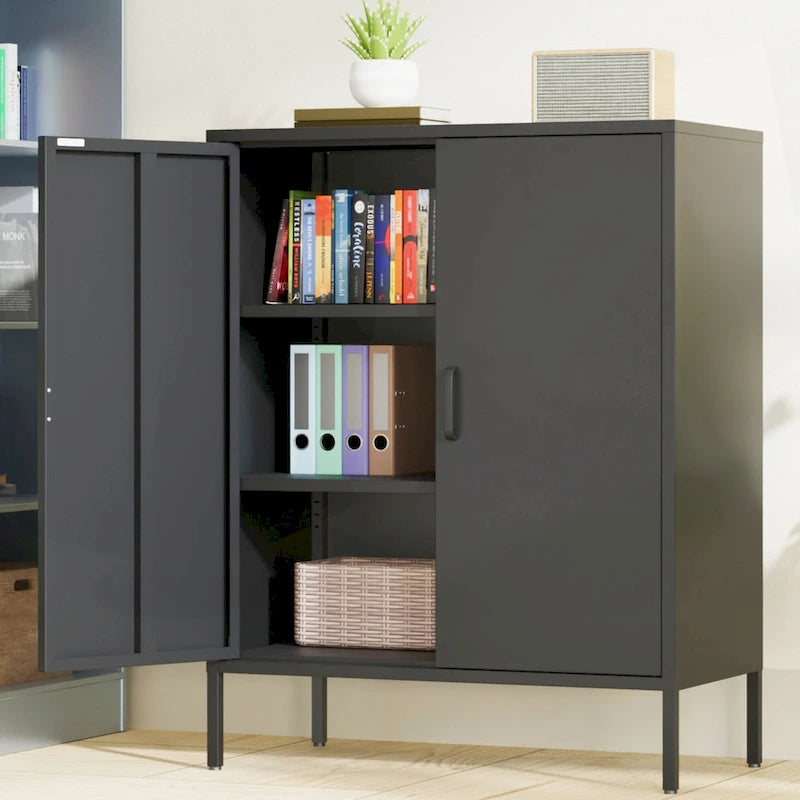 Armoire de rangement métallique 2 niveaux 4 portes vert armée/noir/blanc pour 1 personne
