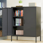 Armoire de rangement métallique 2 niveaux 4 portes vert armée/noir/blanc pour 1 personne