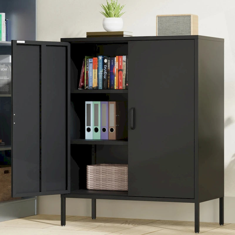 Armoire de rangement métallique 2 niveaux 4 portes vert armée/noir/blanc pour 1 personne