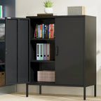 Armoire de rangement métallique 2 niveaux 4 portes vert armée/noir/blanc pour 1 personne