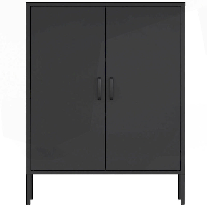 Armoire de rangement métallique 2 niveaux 4 portes vert armée/noir/blanc pour 1 personne