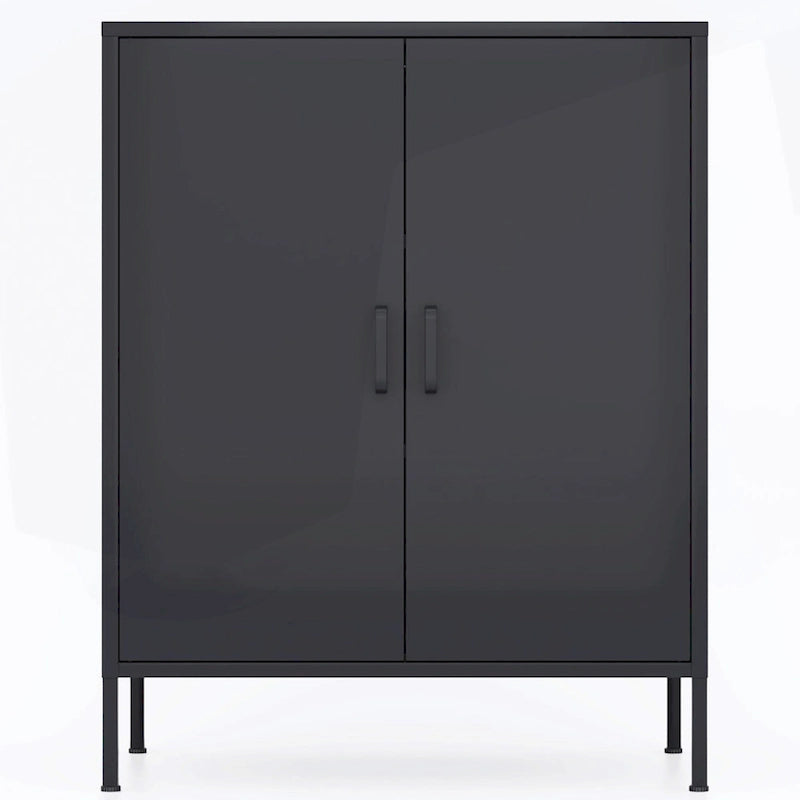 Armoire de rangement métallique 2 niveaux 4 portes vert armée/noir/blanc pour 1 personne