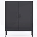 Armoire de rangement métallique 2 niveaux 4 portes vert armée/noir/blanc pour 1 personne