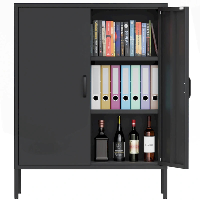 Armoire de rangement métallique 2 niveaux 4 portes vert armée/noir/blanc pour 1 personne