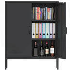 Armoire de rangement métallique 2 niveaux 4 portes vert armée/noir/blanc pour 1 personne