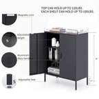 Armoire de rangement métallique 2 niveaux 4 portes vert armée/noir/blanc pour 1 personne