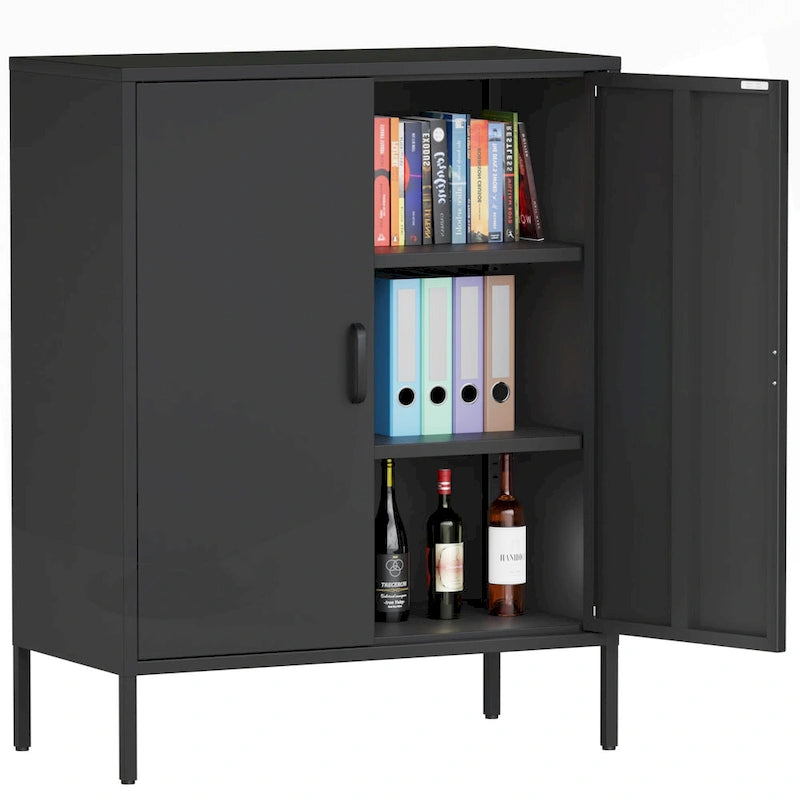 Armoire de rangement métallique 2 niveaux 4 portes vert armée/noir/blanc pour 1 personne