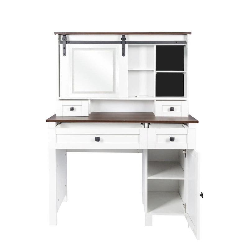 Farmhouse Makeup Vanity with Mirror and Lights
